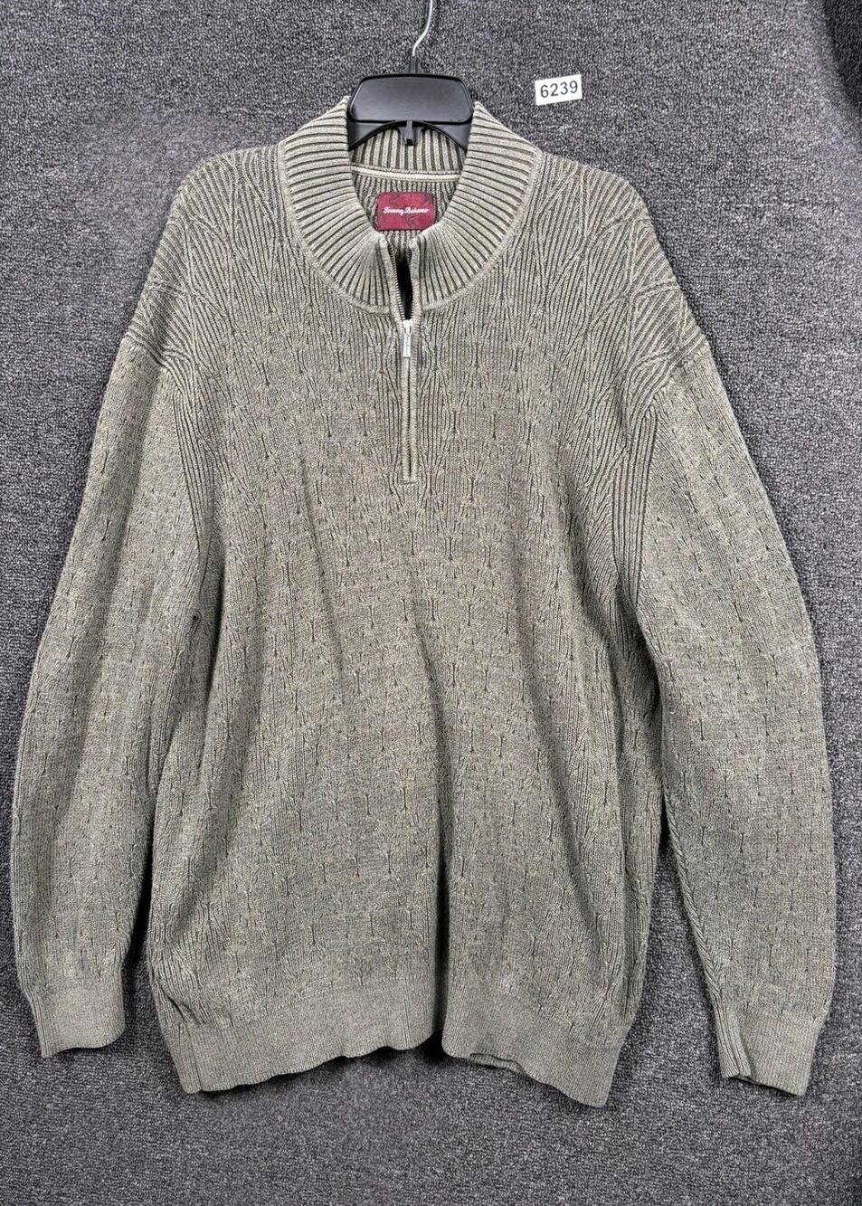 Tommy Bahama Knit Sweater Mens Size L Green Quarter Zip Mock Neck Pullover